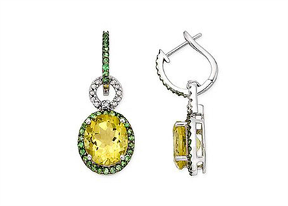 Rhodium Plated CZ Studded Gemstone Hoop Earring